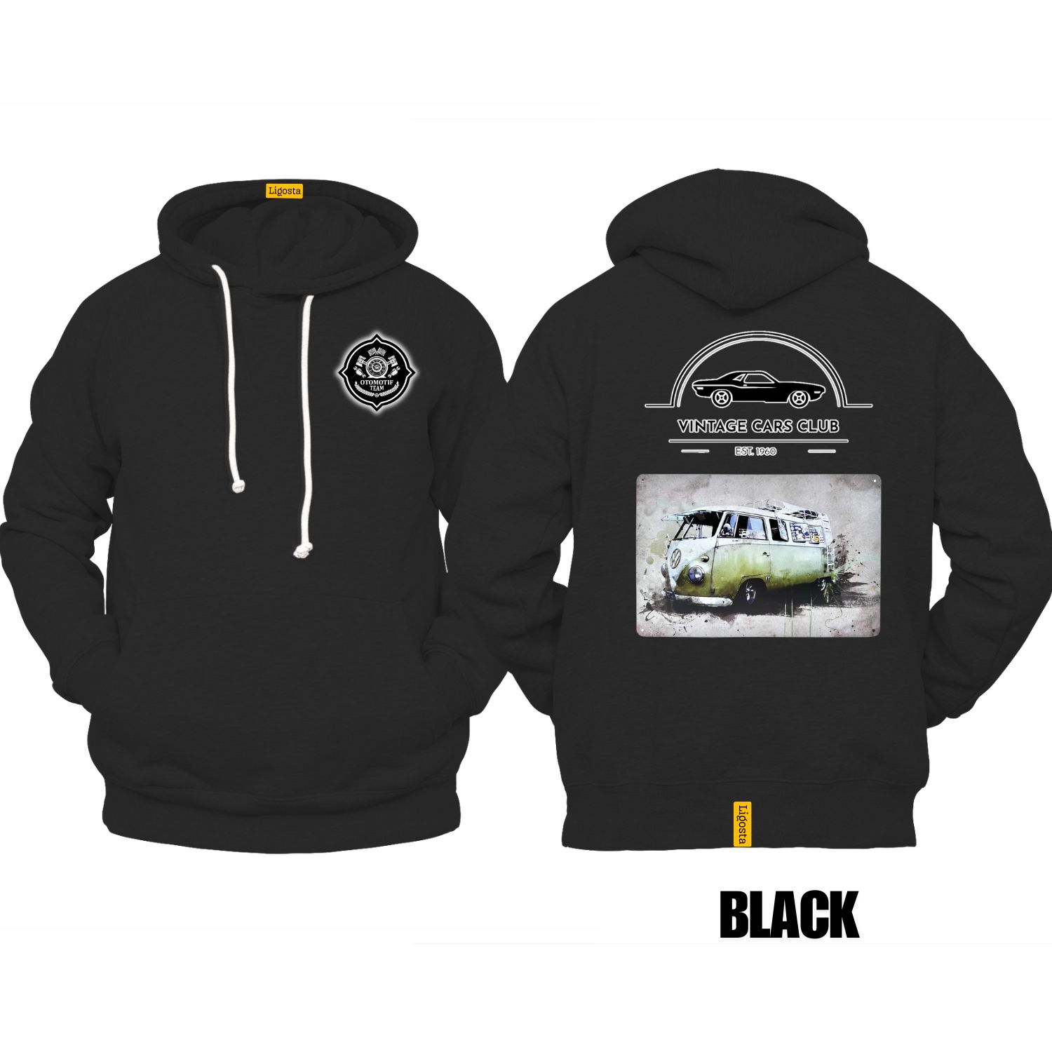 Ligosta Vintage, Cars Club Hoodie, Unisex Hoodie Featuring VW Green Camper Van Graphic, Perfect For Retro Van Enthusiasts 19