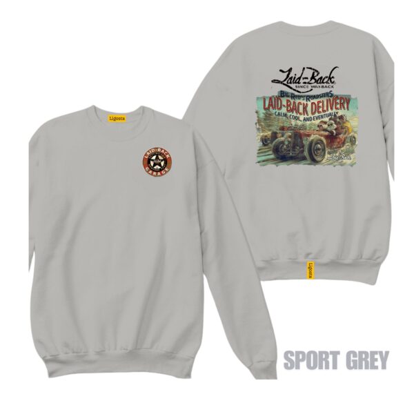 Ligosta Garage, Laid-Back Delivery Collection Sweatshirt, Unisex Sweatshirt Featuring Vintage Hot Rod Graphics, Perfect For Car Enthusiasts - Image 5
