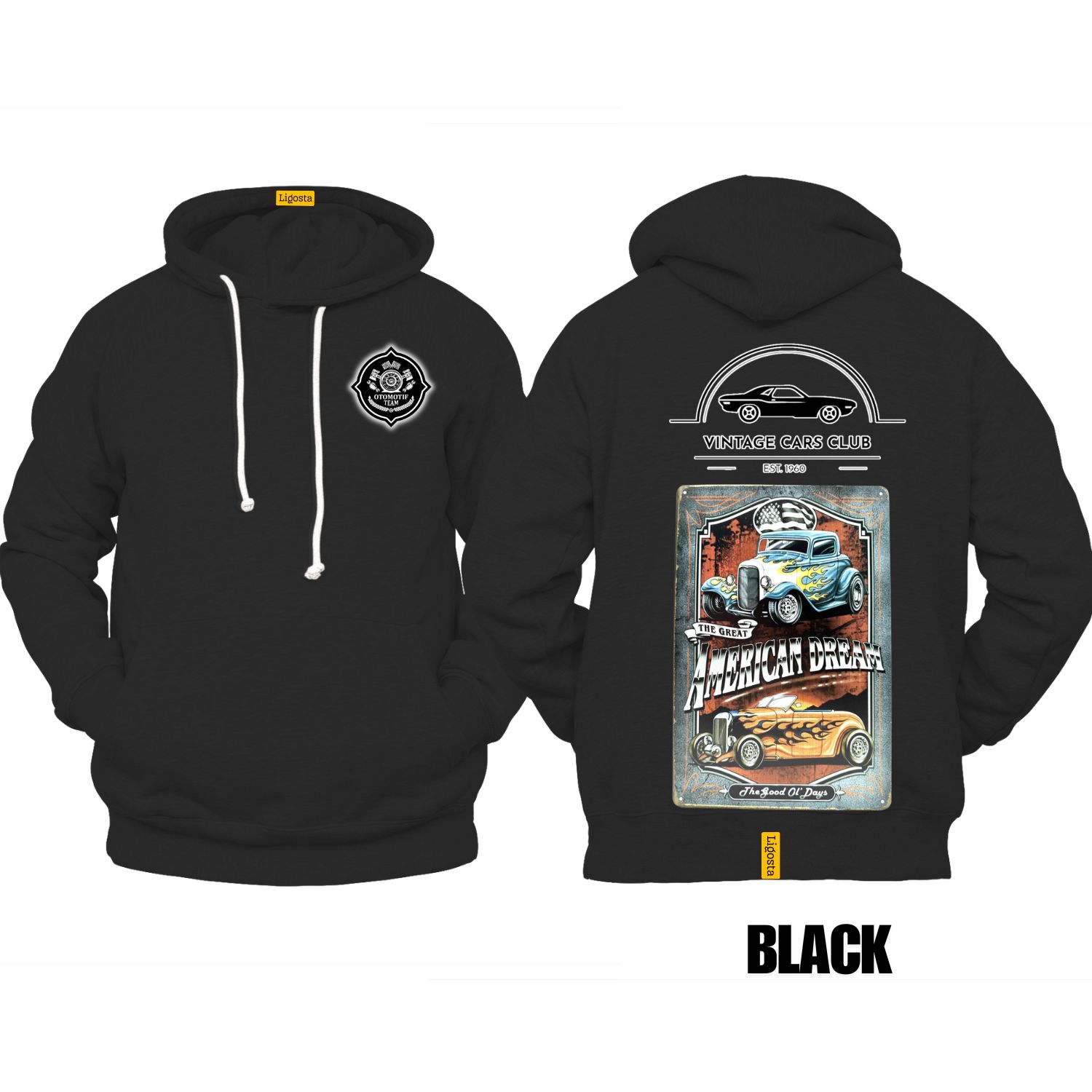 Ligosta Vintage, Cars Club Hoodie, Unisex Hoodie Featuring American Dream Hot Rod Graphic, Perfect For Classic Car Fans 20