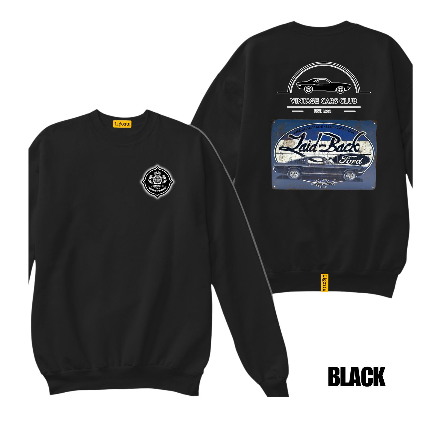 Ligosta Vintage, Cars Club Collection Sweatshirt, Unisex Sweatshirt Featuring Laid-Back Ford Graphic, Perfect For Retro Car Enthusiasts 07