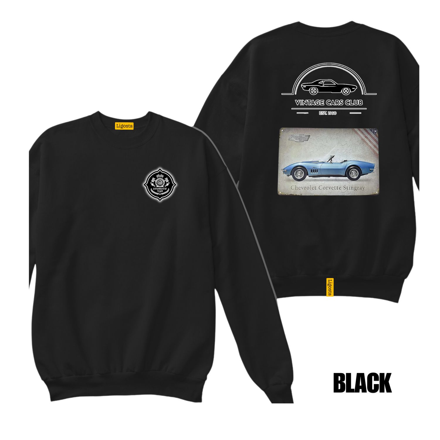 Ligosta Vintage, Cars Club Collection Sweatshirt, Unisex Sweatshirt Featuring Chevrolet Corvette Stingray Graphic, Car Enthusiasts 01