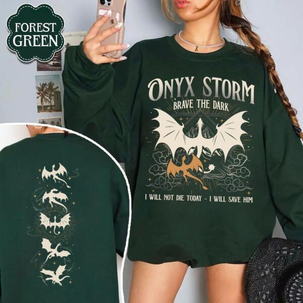 Onyx Storm Sweatshirt, Dragon Rider Shirt, Fourth Wing Hoodie, Basgiath War College Sweatshirt, Fantasy Readers Shirt, Brave The Dark Sweatshirt - Image 3
