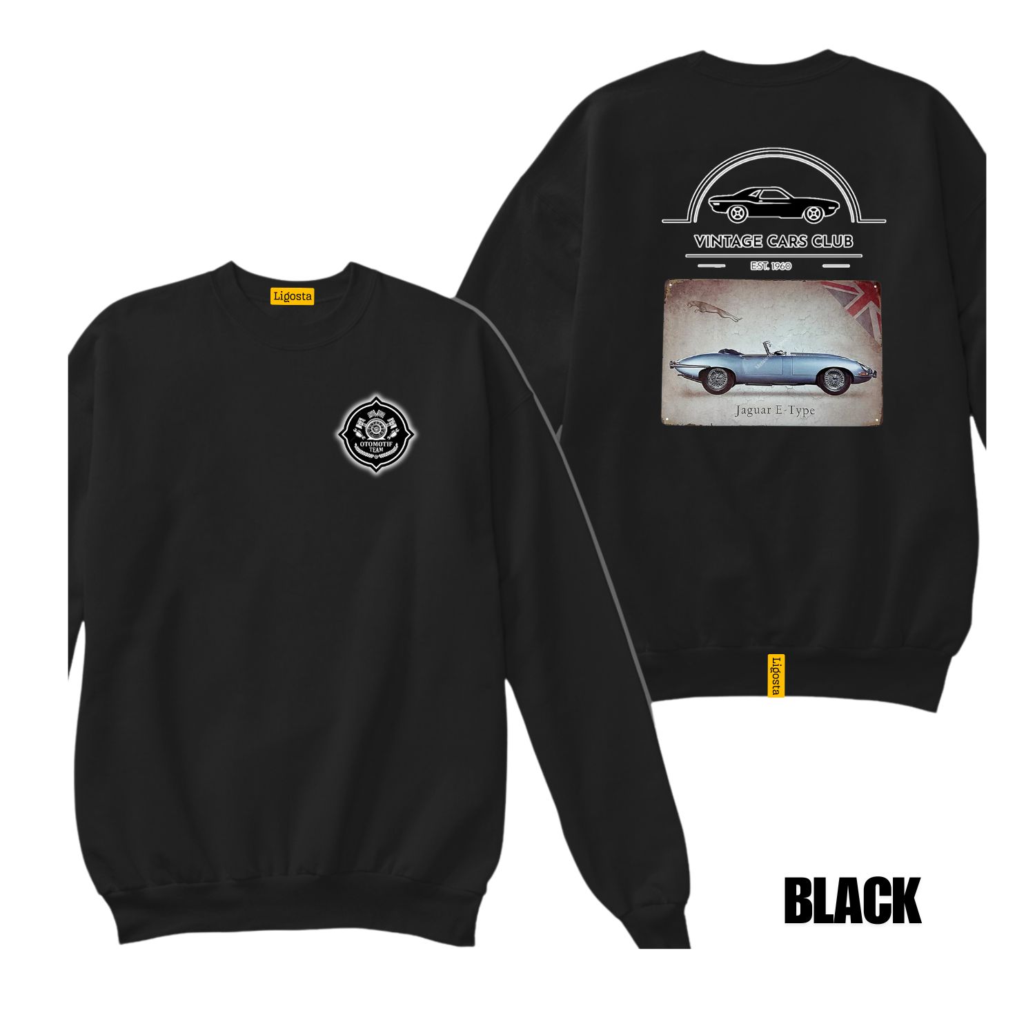 Ligosta Vintage, Cars Club Collection Sweatshirt, Unisex Sweatshirt Featuring Jaguar E-Type Graphic, Perfect For Classic Car Enthusiasts 04