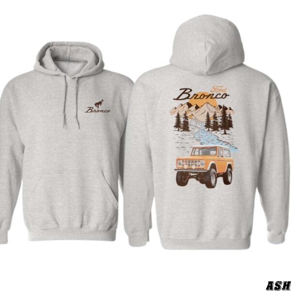 Foord Bronco Hoodie, Classic Vintage Off-Road Adventure Design , Mountain and River Scene, Apparel to Showcase Your Passion - Image 2