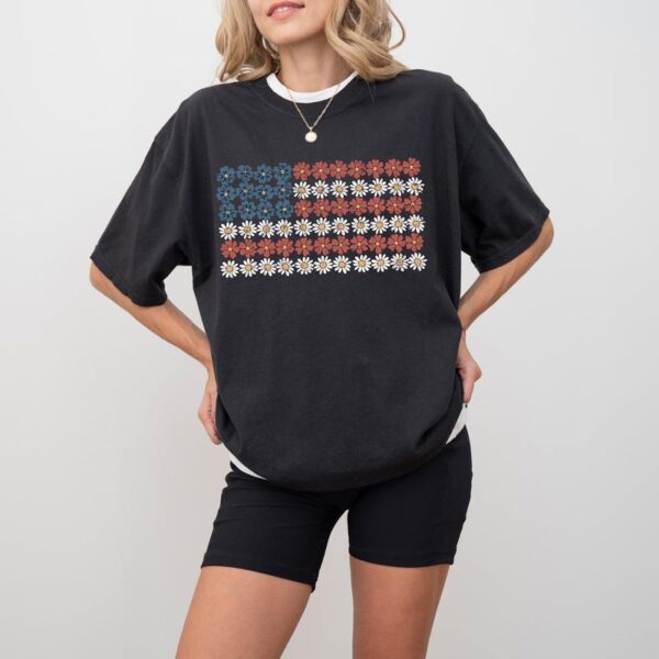 American Flag, Flowers, Red_White Blue, Floral, Patriotic, Independence Day, 1776, USA, Tshirt, Women's, Comfort Colors Tee Cotton Top - Image 4