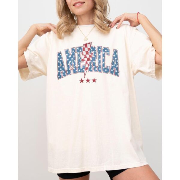 America, Retro, USA Great Again, Lightening Bolt, USA, Patriotic, Comfort Colors Tee, Patriotic, USA Cotton Top - Image 4