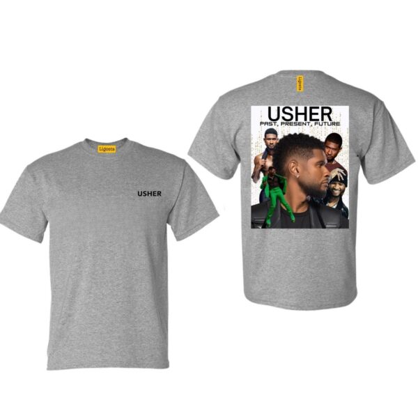 Usher Past Present Future Dual-Sided Shirt, Usher Tour 2024, Usher Legacy Shirt, Dual Sided Design, Usher Past Present Future Collage Gray Tee, Stylish Usher Tribute Shirt - Image 4