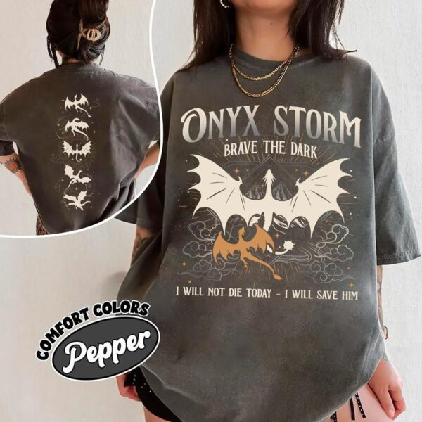 Onyx Storm Sweatshirt, Dragon Rider Shirt, Fourth Wing Hoodie, Basgiath War College Sweatshirt, Fantasy Readers Shirt, Brave The Dark Sweatshirt - Image 2