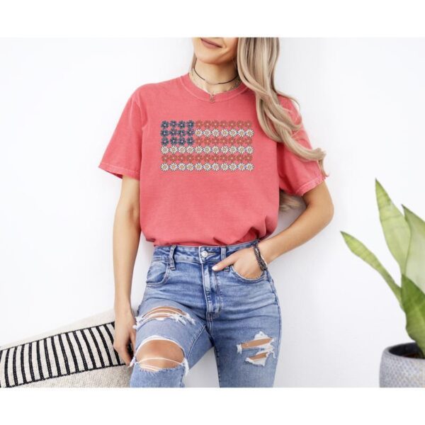 American Flag, Flowers, Red_White Blue, Floral, Patriotic, Independence Day, 1776, USA, Tshirt, Women's, Comfort Colors Tee Cotton Top - Image 6