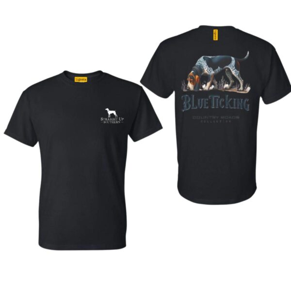 Blue Ticking TShirt, Country Roads Collection Hunting Dog Design, country boy clothing, Perfect for Outdoor Enthusiasts, Ideal for Casual Wear, Comfortable and Stylish, Street Life Style - Image 2