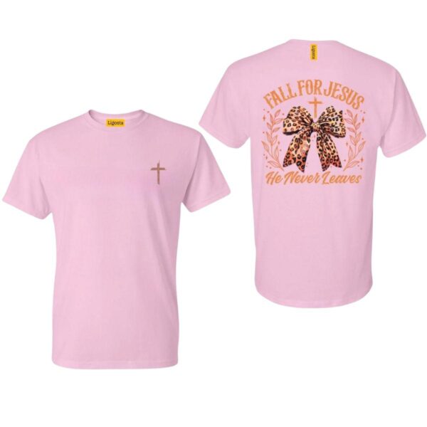 Fall For Jesus He Never Leaves Shirt, Religious Autumn, Thanksgiving Season, Fall Coquette Bow, Fall Shirt, Autumn Sublimation Design - Image 5