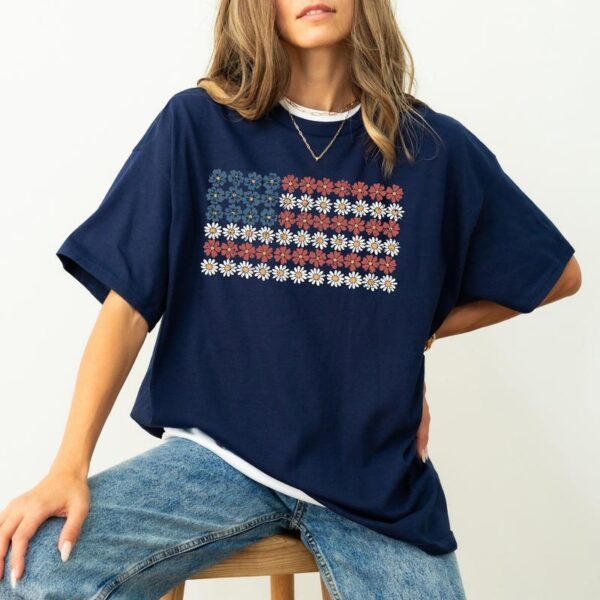 American Flag, Flowers, Red_White Blue, Floral, Patriotic, Independence Day, 1776, USA, Tshirt, Women's, Comfort Colors Tee Cotton Top - Image 5