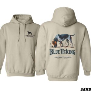 Blue Ticking Hoodie, Country Roads Collection Hunting Dog Design, country boy clothing, Perfect for Outdoor Enthusiasts, Ideal for Casual Wear, Comfortable and Stylish, Hoodie For Men, Hoodie For Women Casual Sweater, Street Life Style