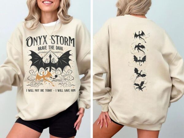 Onyx Storm Sweatshirt, Dragon Rider Shirt, Fourth Wing Hoodie, Basgiath War College Sweatshirt, Fantasy Readers Shirt, Brave The Dark Sweatshirt - Image 4