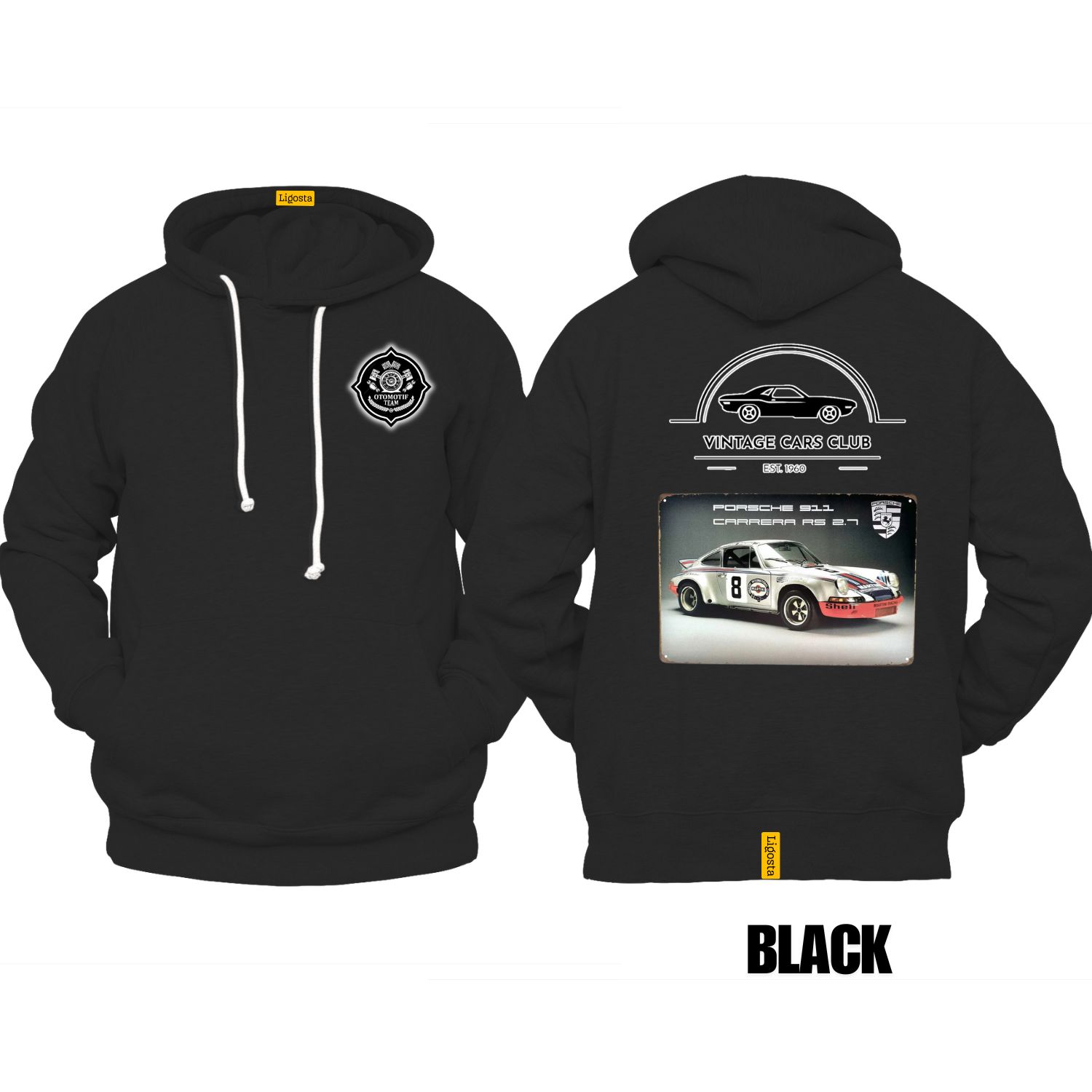 Ligosta Vintage, Cars Club Collection Hoodie, Unisex Hoodie Featuring Porsche 911 Carrera RS Graphic, Perfect For Racing Car Fans 08