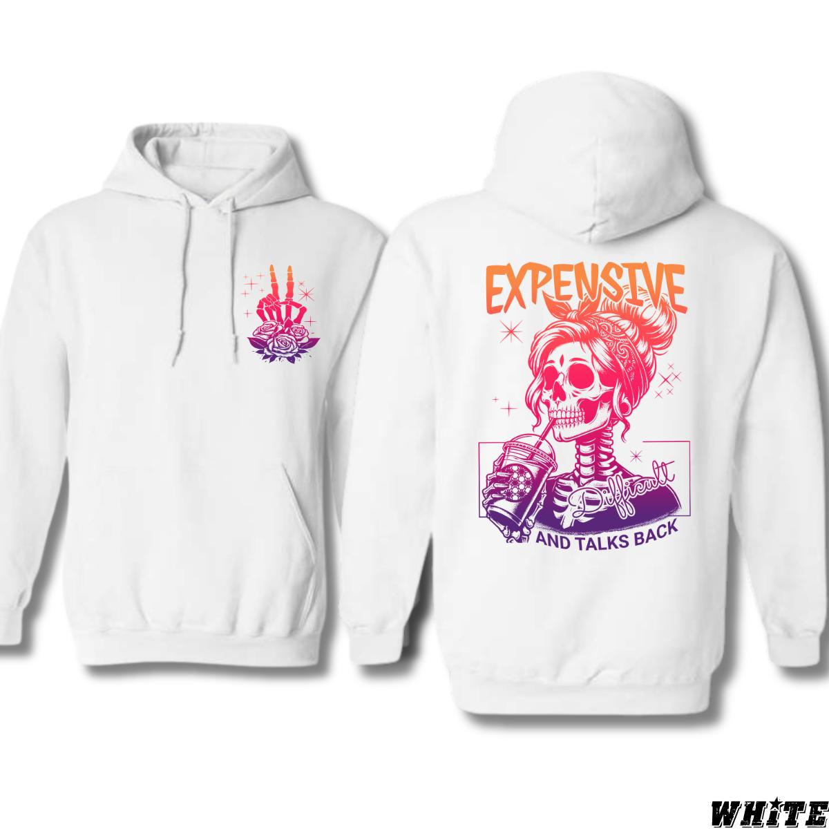 Expensive and Talks Back Skull Design, Casual Wear Hoodie, Bold and Playful Style , Hoodie Style, Street Life Style