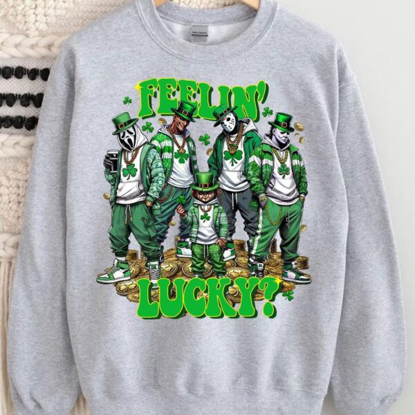 St. Patrick Day Horror Crew Shirt, Feelin Lucky Horror Shirt, Trending Graphic Tee - Image 3