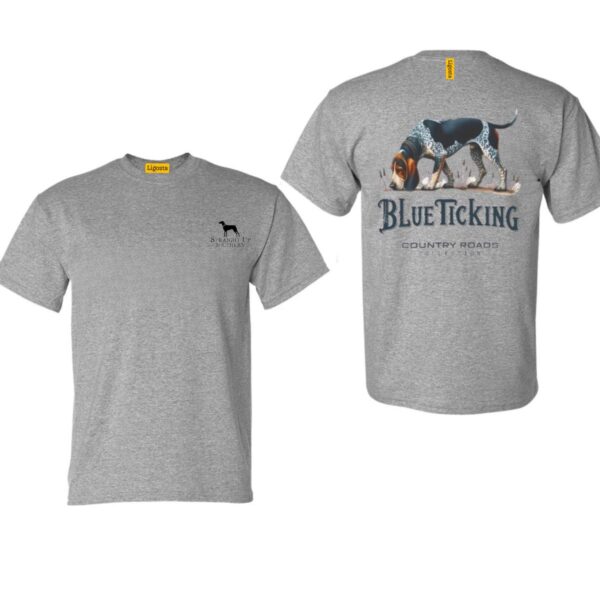 Blue Ticking TShirt, Country Roads Collection Hunting Dog Design, country boy clothing, Perfect for Outdoor Enthusiasts, Ideal for Casual Wear, Comfortable and Stylish, Street Life Style - Image 4