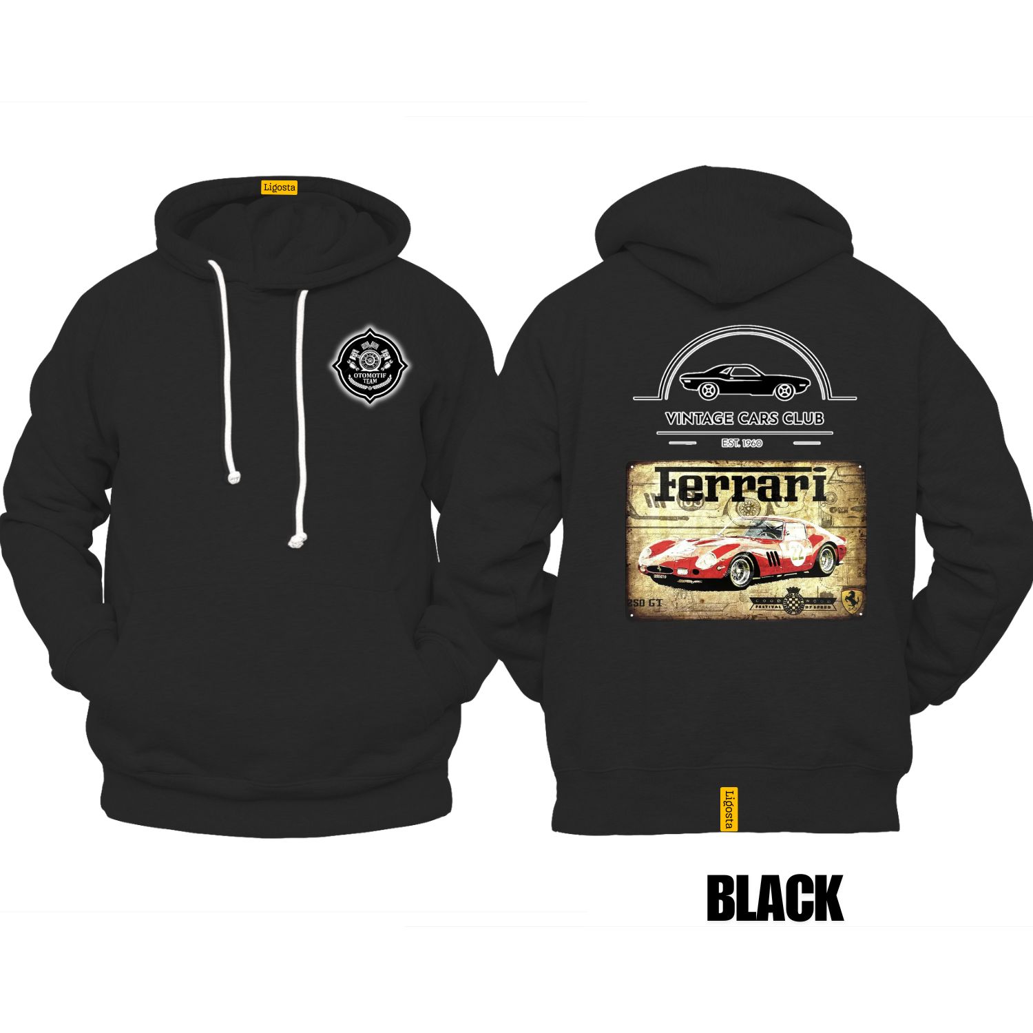 Ligosta Vintage, Cars Club Hoodie, Unisex Hoodie Featuring Ferrari 250 GTO Graphic, Perfect For Sports Car Enthusiasts 22