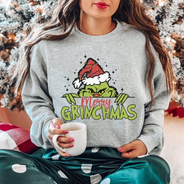 Christmas Merry Grinchmas Crewneck Sweatshirt, Whimsical Funny Grinch Sweater, Festive Retro Shirt, Xmas Hoodie, Grinch Holidays Jumper - Image 3
