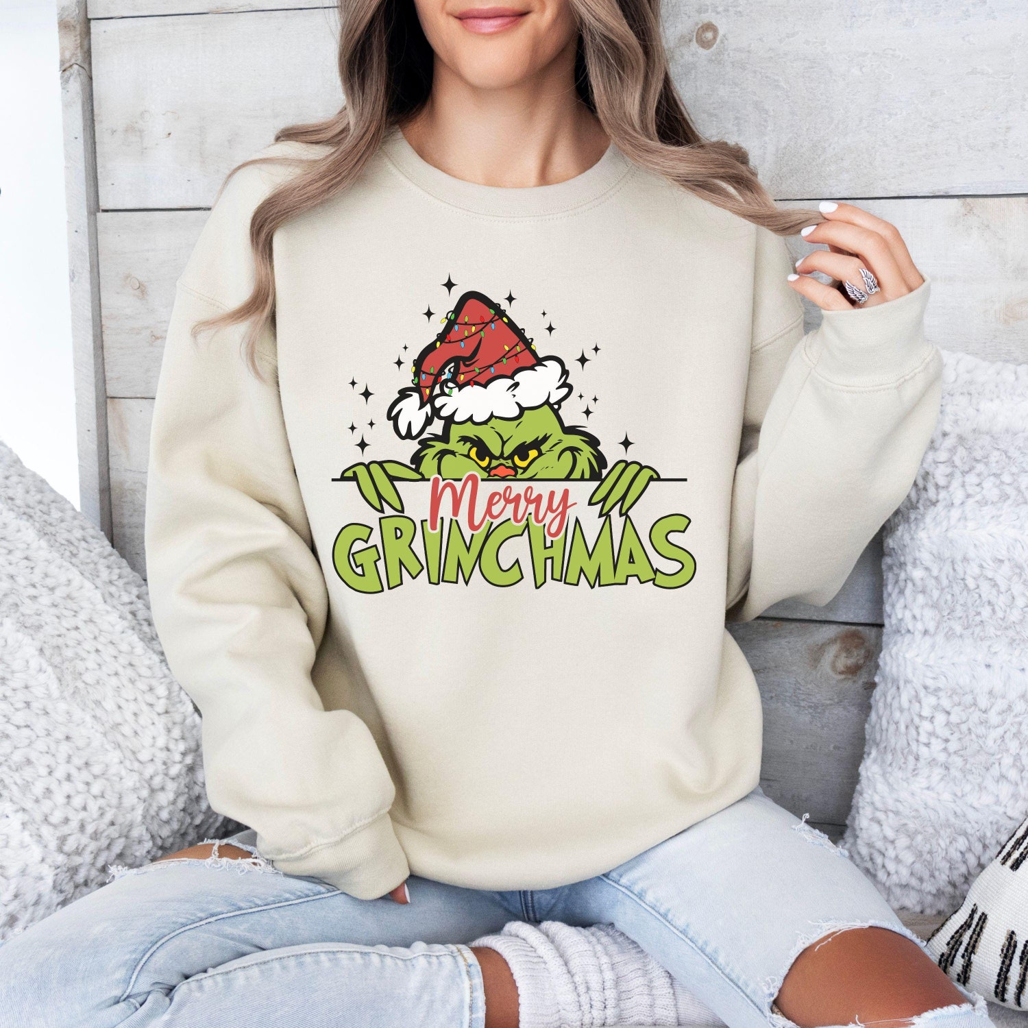 Christmas Merry Grinchmas Crewneck Sweatshirt, Whimsical Funny Grinch Sweater, Festive Retro Shirt, Xmas Hoodie, Grinch Holidays Jumper