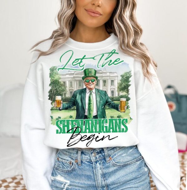 Let The Shenanigans Begin png, St Patricks Day png, Funny Trump png, Trump St patricks png, Trump png, Shamrock png, Sublimation Designs - Image 4