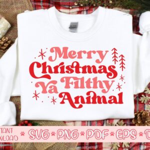 Merry Christmas Ya Filthy Animal, Christmas TShirt, Winter Sign, Holiday Quote, Retro Christmas