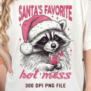 Santas Favorite Hot Mess, Funny Christmas Raccoon, Christmas Drink