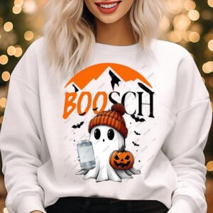 BooSch Halloween Ghost with Beer PNG ? Cute Fall Mountain Halloween Digital Design for T-Shirts, Tumblers, & DIY Projects