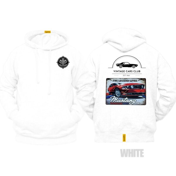 Ligosta Vintage, Cars Club Collection Hoodie, Unisex Hoodie Featuring Mustang American Bred Graphic, Perfect For Muscle Car Enthusiasts 12 - Image 3