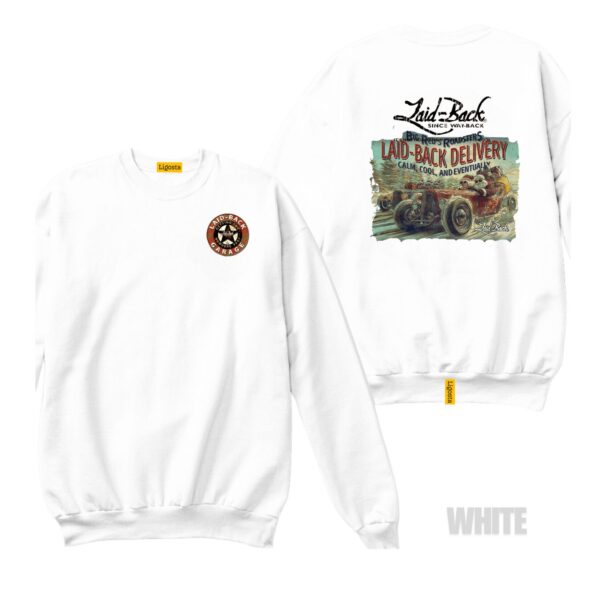 Ligosta Garage, Laid-Back Delivery Collection Sweatshirt, Unisex Sweatshirt Featuring Vintage Hot Rod Graphics, Perfect For Car Enthusiasts - Image 3