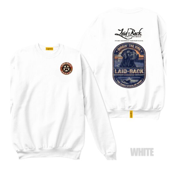 Ligosta Vintage, Laid-Back Sweatshirt, Unisex Sweatshirt Featuring Diggin' The Vibe Dog Graphic, Perfect For Relaxed Style Fans 27 - Image 3