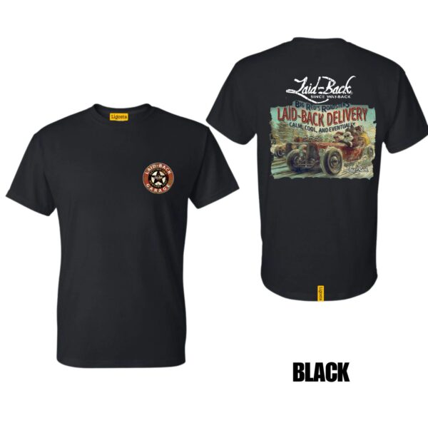 Ligosta Garage, Laid-Back Delivery Collection T-Shirt, Unisex T-Shirt Featuring Vintage Hot Rod Graphics, Perfect For Car Enthusiasts 001