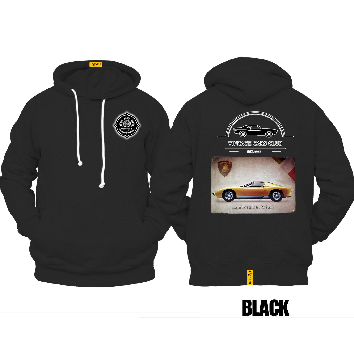 Ligosta Vintage, Cars Club Collection Hoodie, Unisex Hoodie Featuring Lamborghini Miura Graphic, Perfect For Supercar Enthusiasts 05