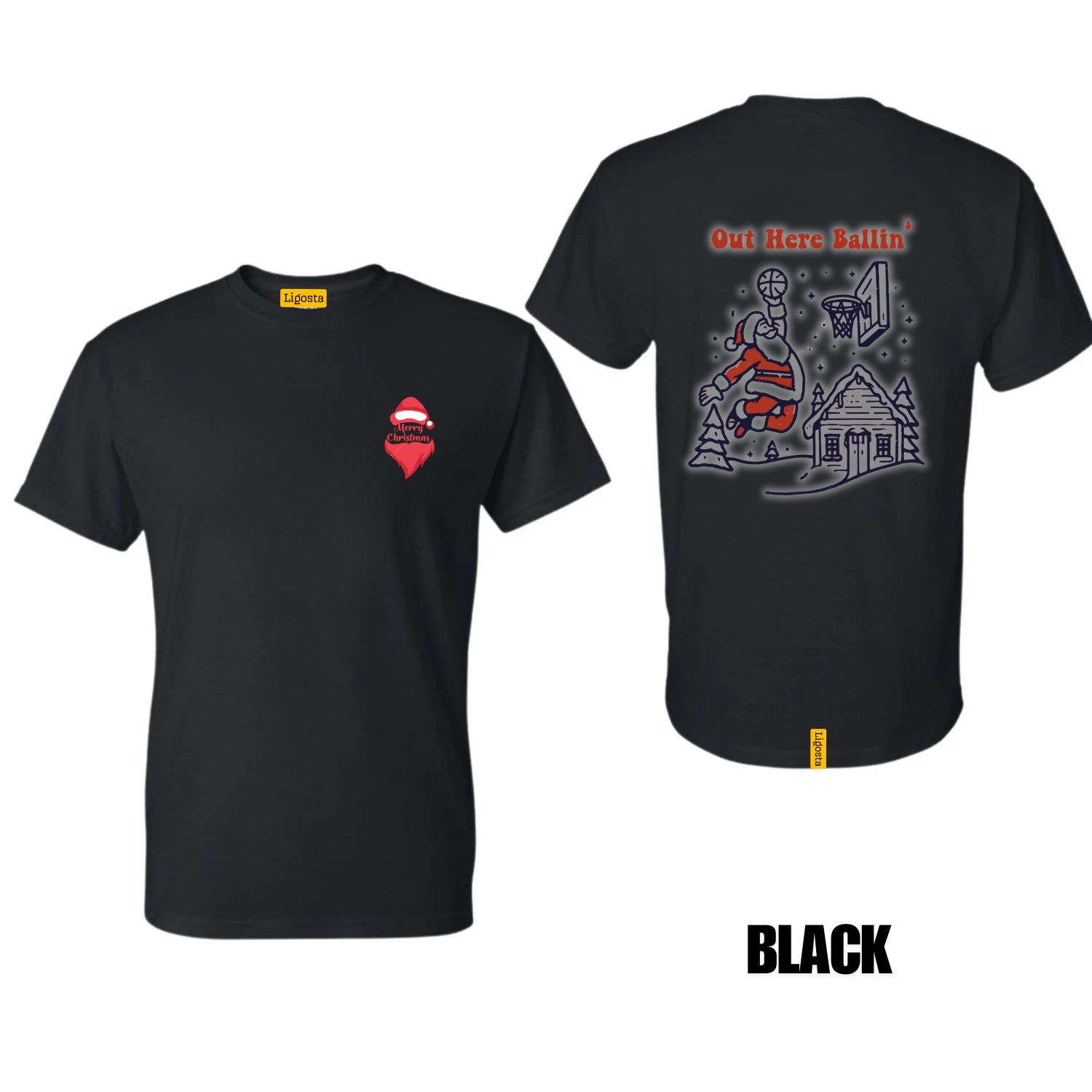 Ligosta Holiday Sports Collection T-Shirt, Unisex T-Shirt Featuring Out Here Ballin’ Santa Basketball Design, Perfect For Xmas Fun 06