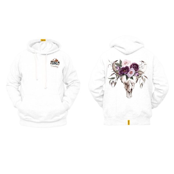 Ligosta Cowboy Collection Hoodie, Unisex Hoodie featuring a Floral Longhorn Skull Design, Style 060 - Image 3