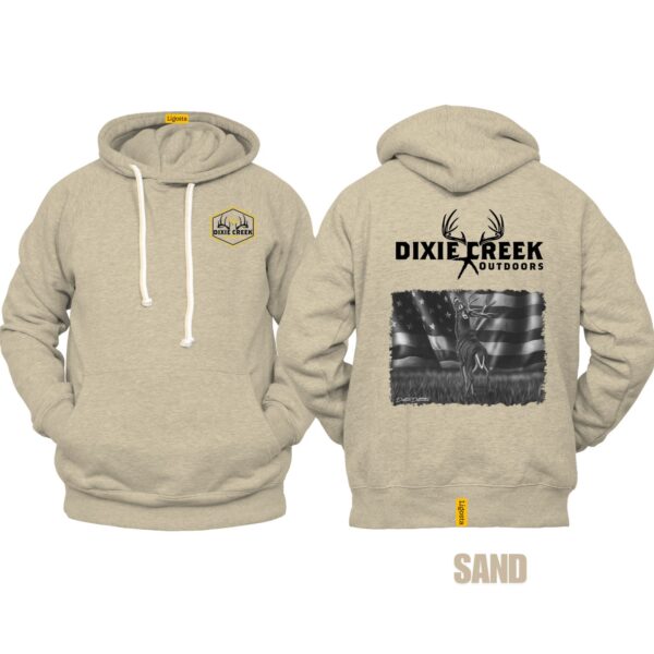 Ligosta Dixie Creek, Outdoor Wildlife Collection Hoodie, Unisex Hoodie Featuring Deer Flag Design, Perfect For Outdoor Patriots 004 - Image 6