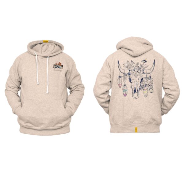 Ligosta Cowboy, Boho Bull Skull Collection Hoodie, Unisex Hoodie with Colorful Skull and Feather Details, Western Spirit-Inspired Apparel - Image 5