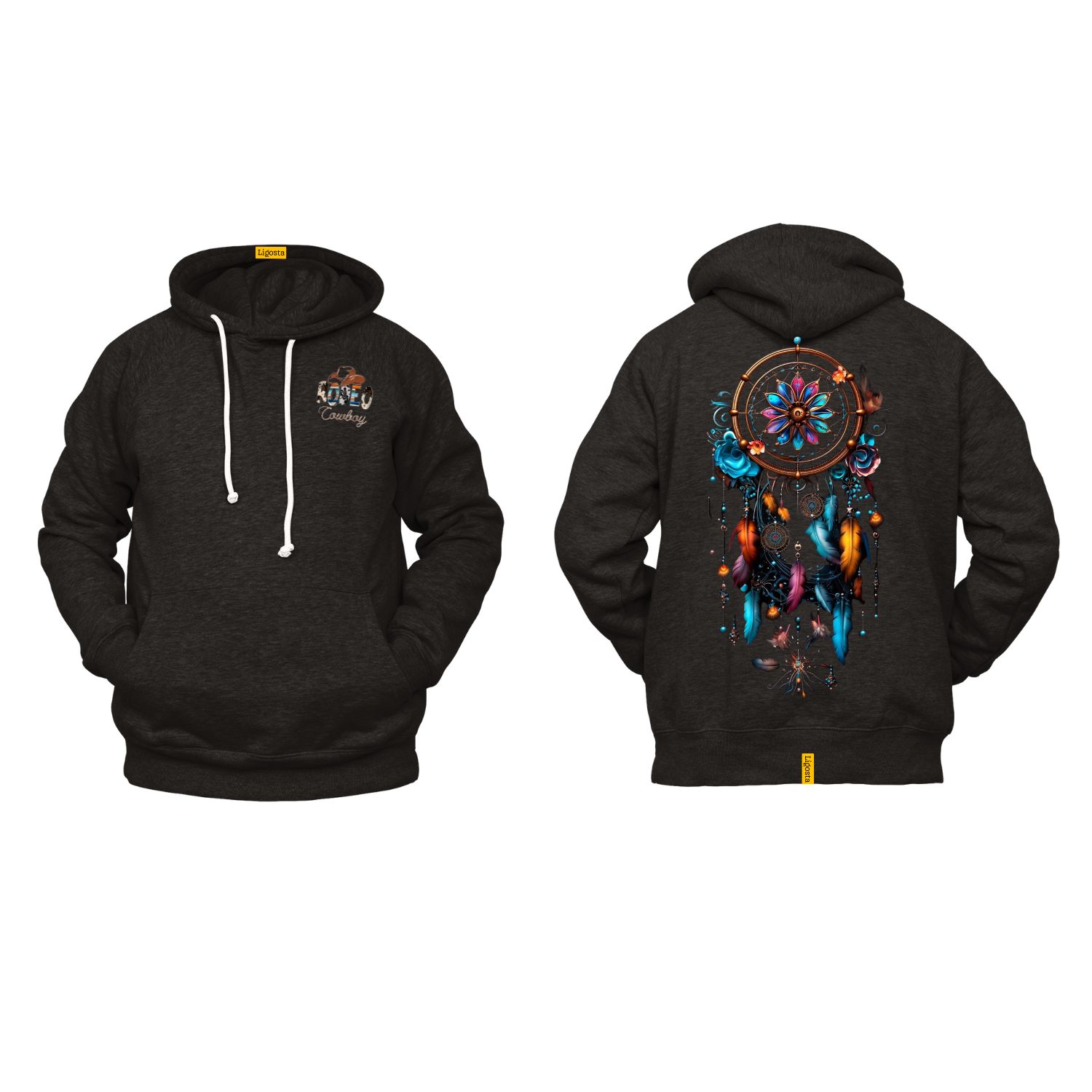 Ligosta Cowboy, Western Spirit Collection Hoodie, Unisex Hoodie with Colorful Dreamcatcher Art, Perfect for a Stylish Western Look 048