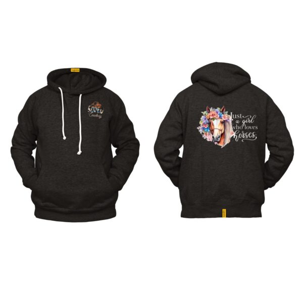 Ligosta Cowboy, Horse Lover Collection Hoodie, Unisex Hoodie with "Just a Girl Who Loves Horses" Quote and Horse with Floral Crown Design