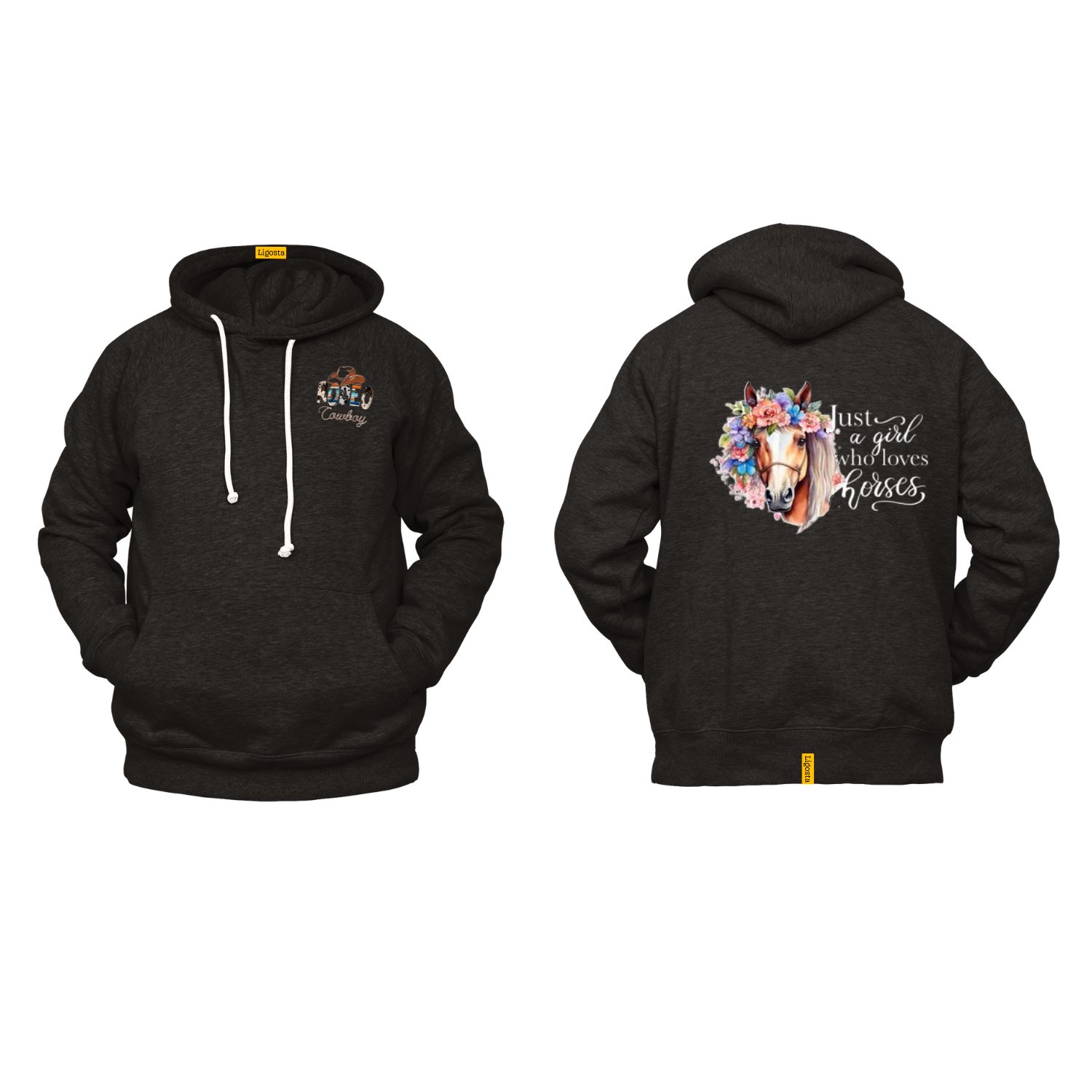 Ligosta Cowboy, Horse Lover Collection Hoodie, Unisex Hoodie with “Just a Girl Who Loves Horses” Quote and Horse with Floral Crown Design