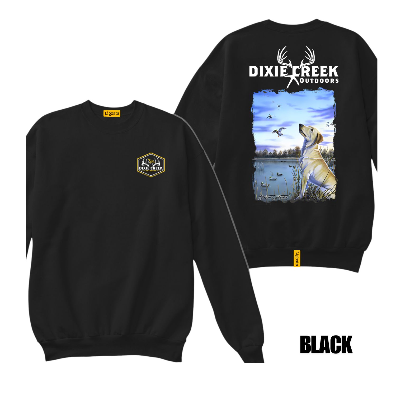 Ligosta Dixie Creek, Wildlife Collection Sweatshirt, Unisex Sweatshirt Featuring Yellow Lab Design, Perfect For Waterfowl Hunters 029