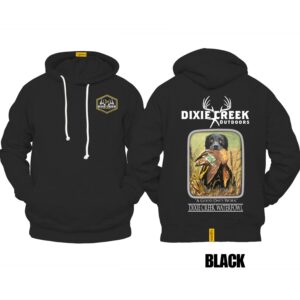 Ligosta Dixie Creek, Wildlife Collection Hoodie, Unisex Hoodie Featuring Black Lab With Duck, Perfect For Hunting Enthusiasts 023