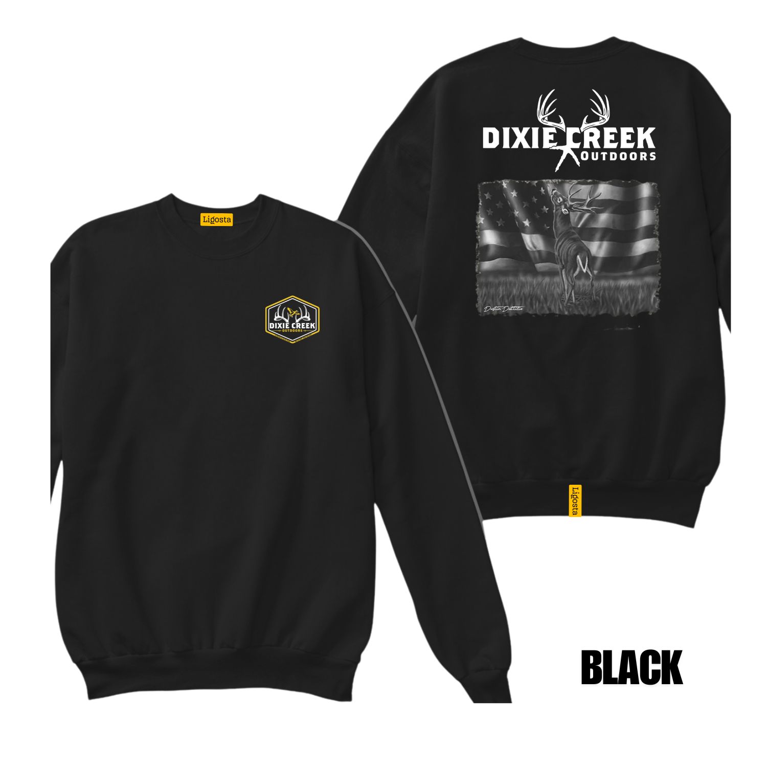 Ligosta Dixie Creek, Outdoor Wildlife Collection Sweatshirt, Unisex Sweatshirt Featuring Deer Flag Design, Perfect For Outdoor Patriots 004