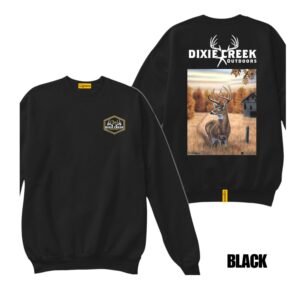 Ligosta Dixie Creek, Outdoor Wildlife Collection Sweatshirt, Unisex Sweatshirt Featuring Deer Farmhouse Scene Design, Rural Lifestyle Fans