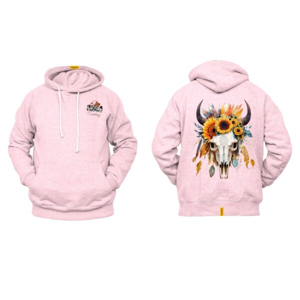 Ligosta Cowboy Collection Hoodie, Unisex Hoodie with Floral Skull and Sunflowers Design, Style 057 - Image 4