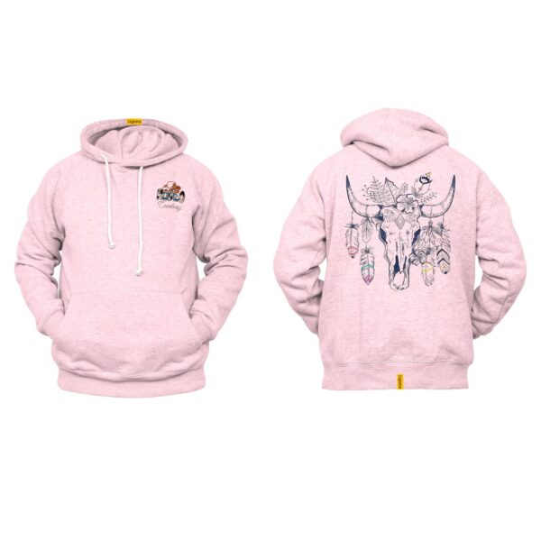 Ligosta Cowboy, Boho Bull Skull Collection Hoodie, Unisex Hoodie with Colorful Skull and Feather Details, Western Spirit-Inspired Apparel - Image 4