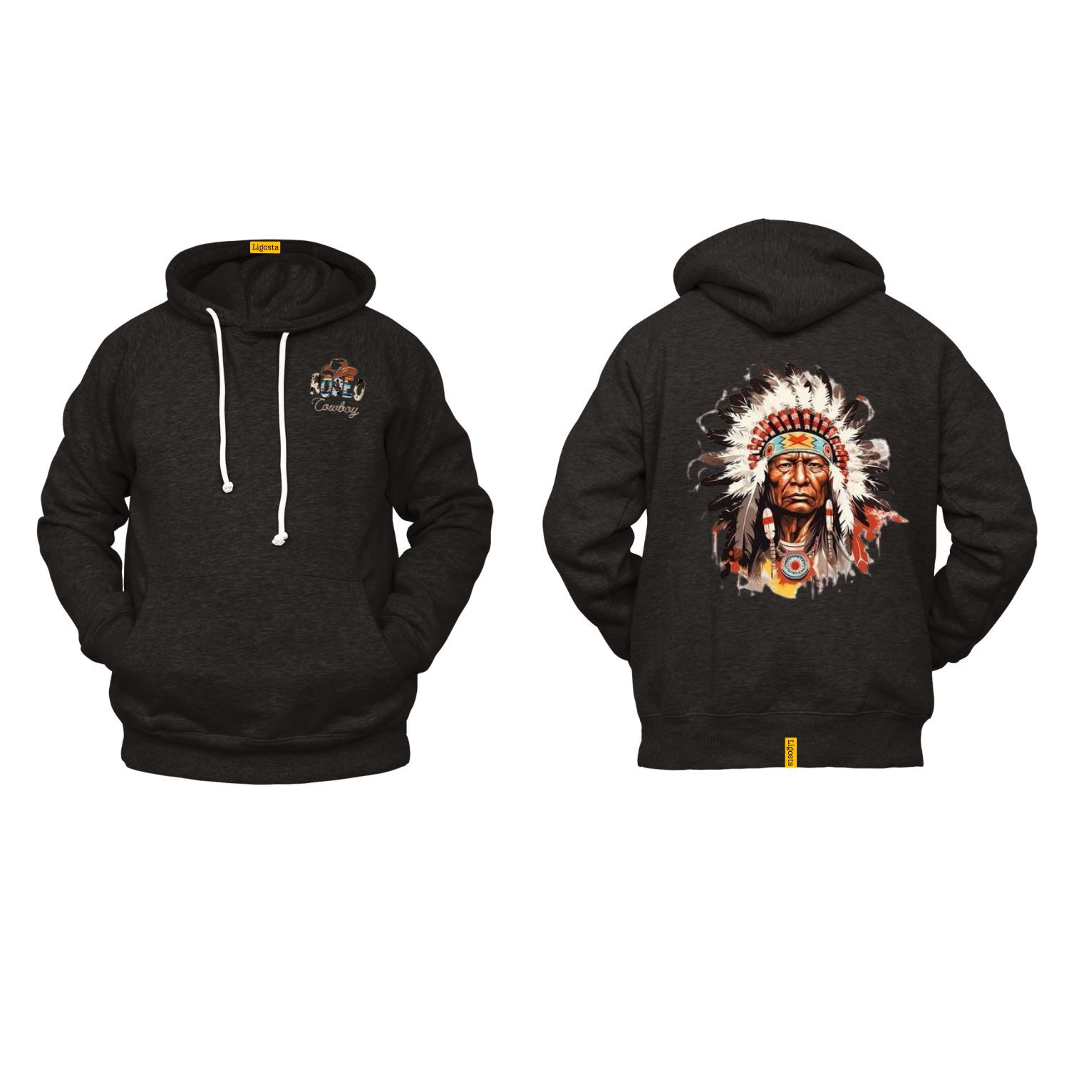 Ligosta Cowboy, Tribal Heritage Collection Hoodie, Unisex Hoodie Featuring Vivid Native Chief Portrait, Perfect For Bold Fashion Statements