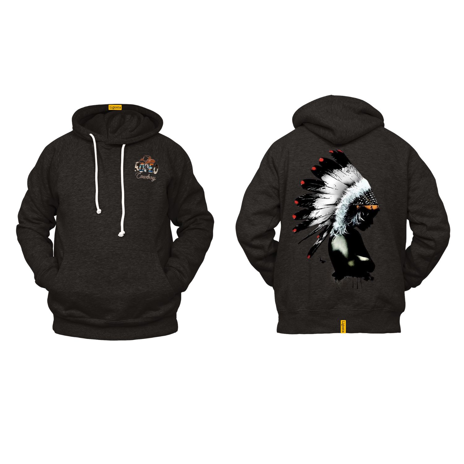 Ligosta Cowboy, Tribal Spirit Collection Hoodie, Unisex Hoodie Featuring Native American Headdress Art, Perfect For Boho Style Lovers 097