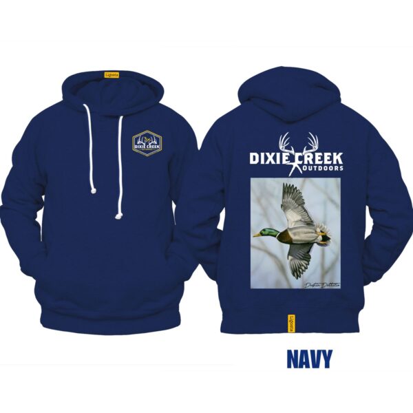 Ligosta Dixie Creek, Outdoor Wildlife Collection Hoodie, Unisex Hoodie Featuring Flying Mallard Duck Design, Perfect For Birdwatching Fans - Image 2